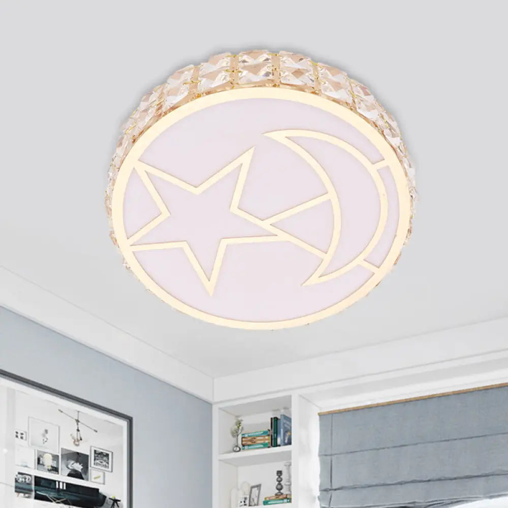Contemporary Circle Crystal Led Flush Mount Ceiling Light For Dining Room In White