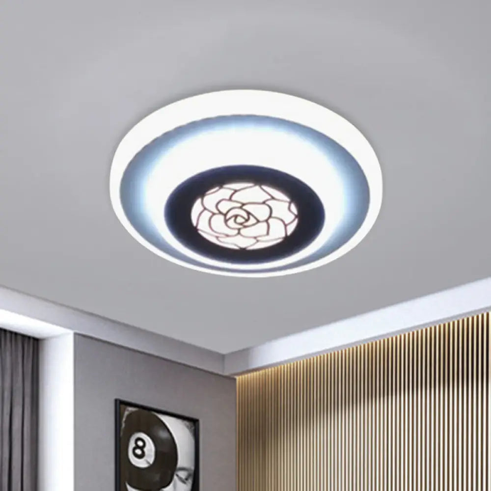 Contemporary Circle Flushmount Led Light: Stylish Acrylic White Lamp With Rose Pattern