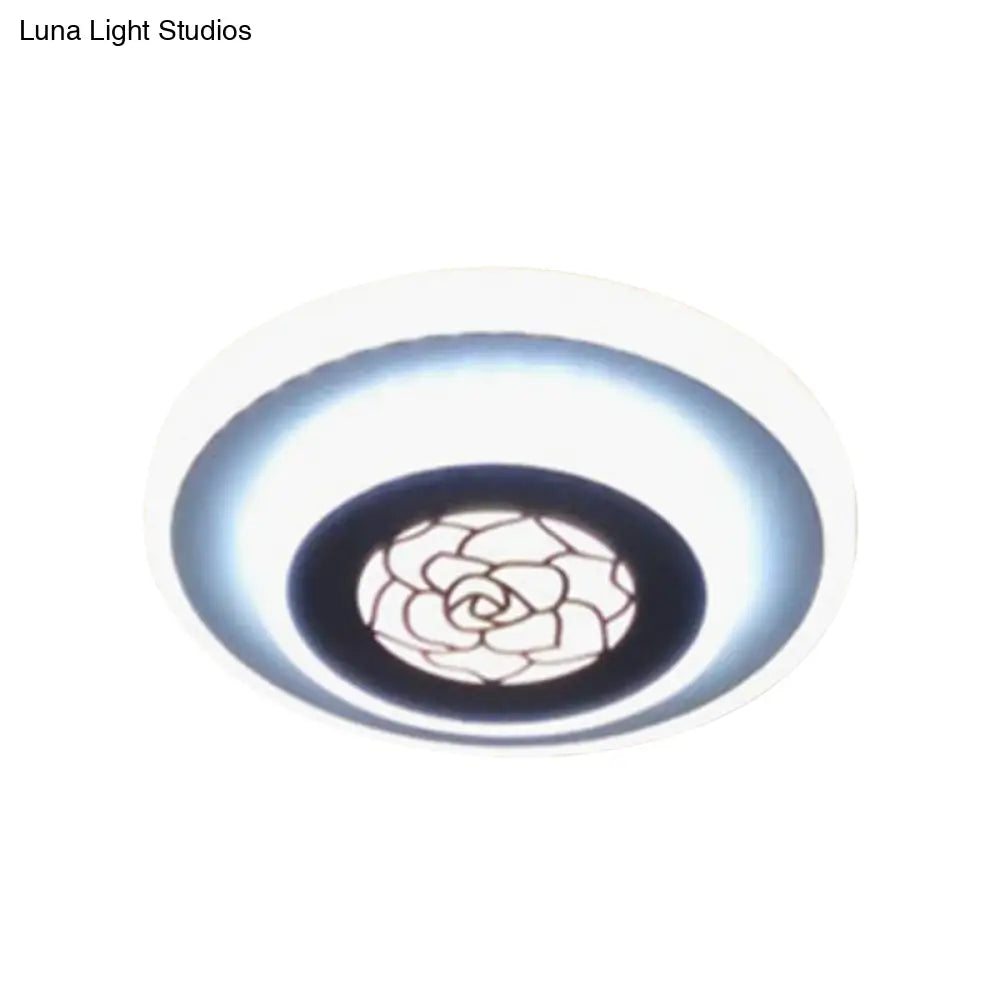 Contemporary Circle Flushmount Led Light: Stylish Acrylic White Lamp With Rose Pattern