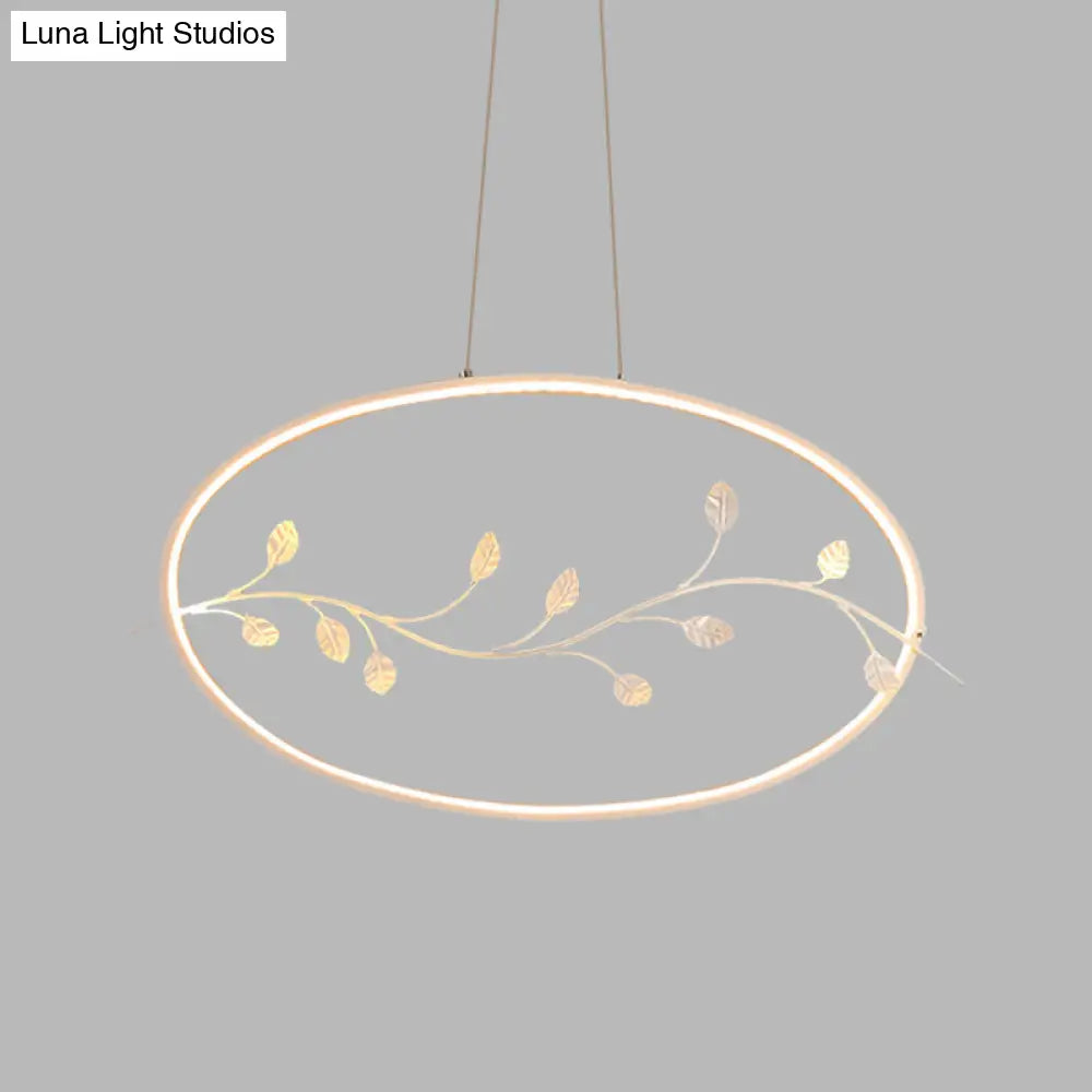 Acrylic Circle Pendant Light With Branch Decor For Modern Dining Room In White/Warm Led