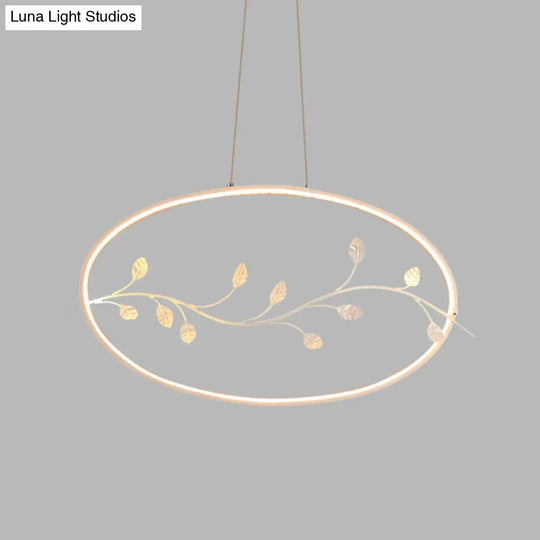 Contemporary Circle Pendant Light With Acrylic Shade & Branch Decor - White Led Ceiling Lamp For