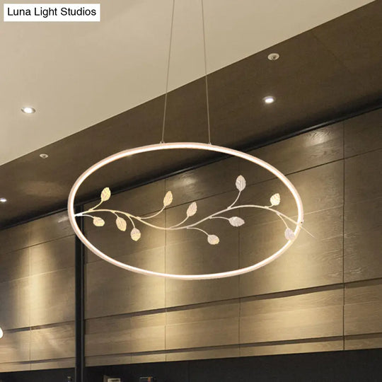 Acrylic Circle Pendant Light With Branch Decor For Modern Dining Room In White/Warm Led White /