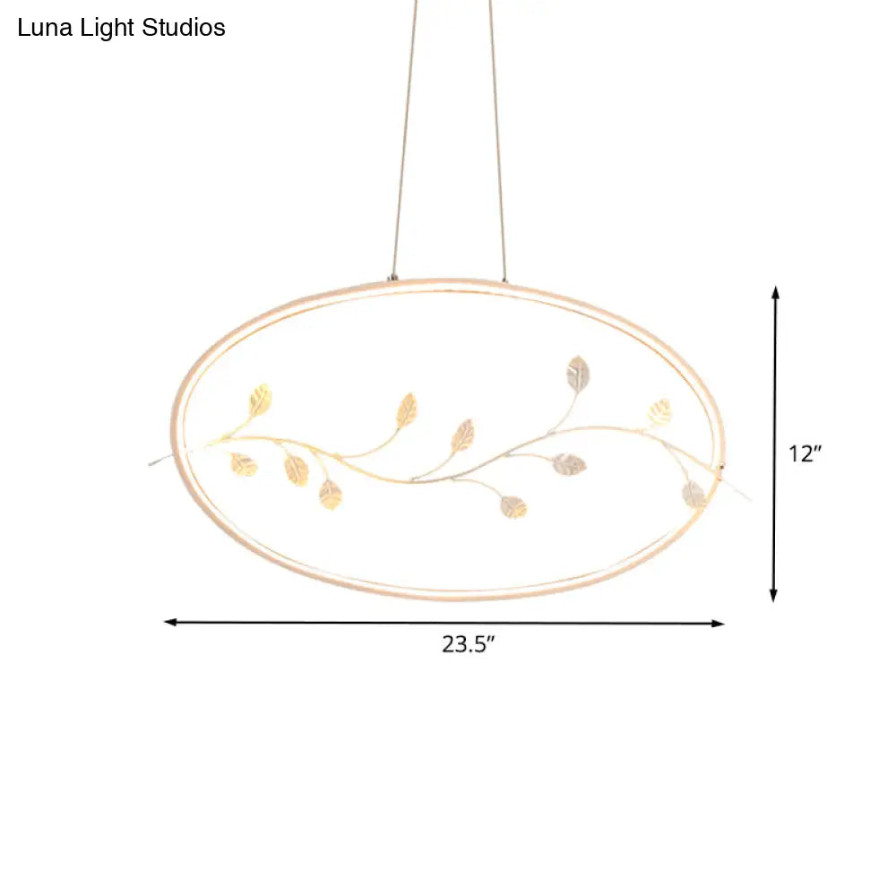 Contemporary Circle Pendant Light With Acrylic Shade & Branch Decor - White Led Ceiling Lamp For