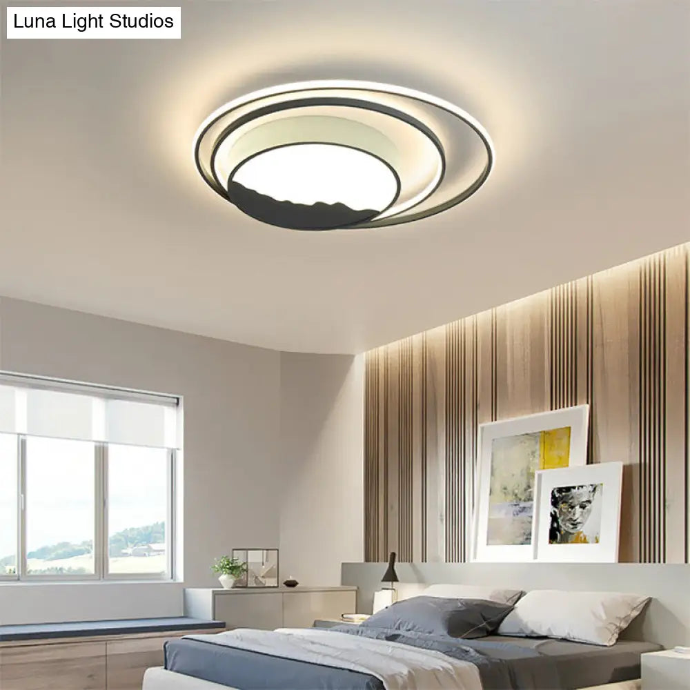 Contemporary Circle Ring Led Flush-Mount Light Fixture For Bedroom In Grey