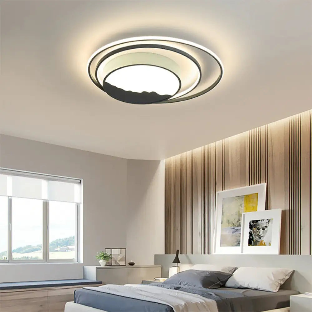 Contemporary Circle Ring Led Flush-Mount Light Fixture For Bedroom In Grey