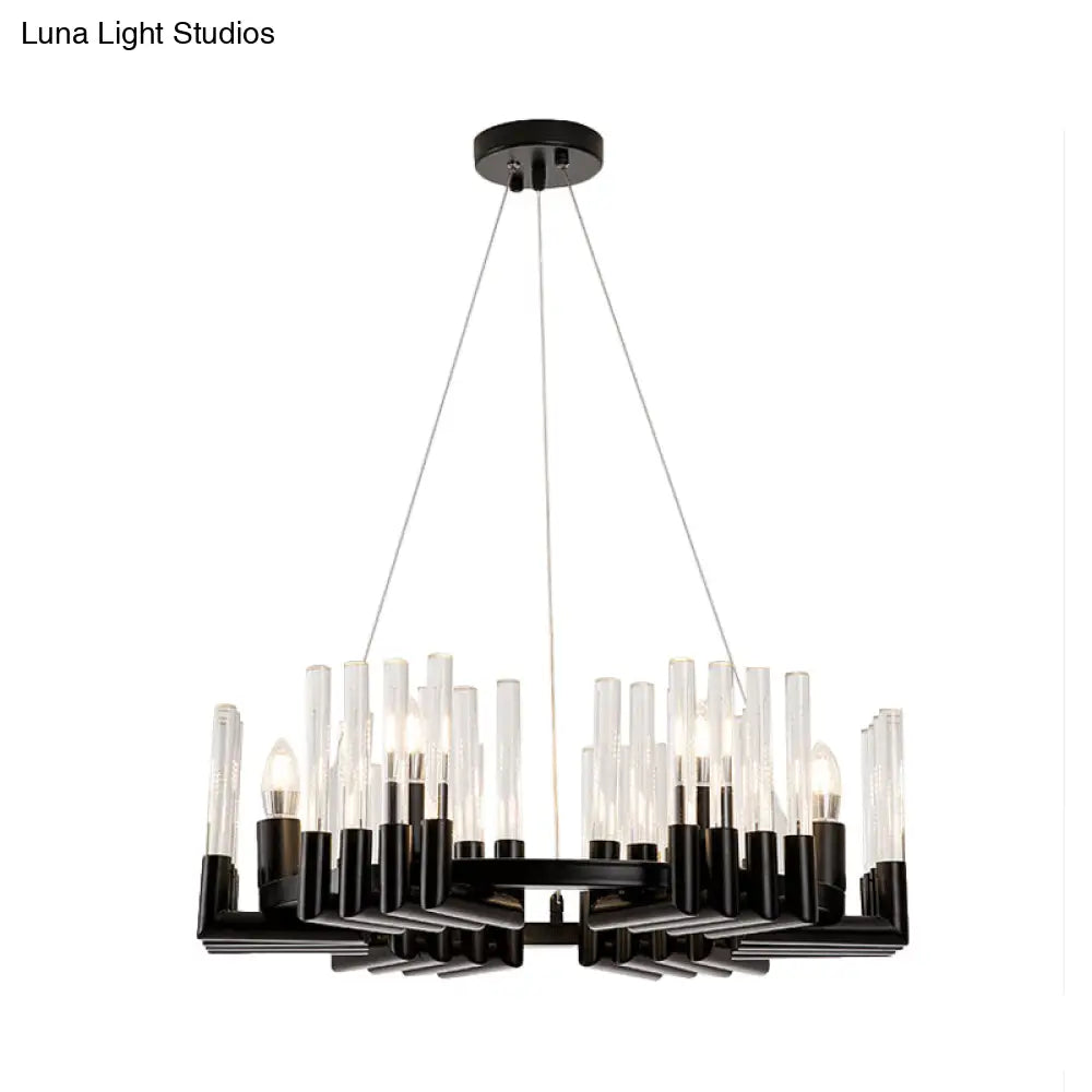 Contemporary Black Iron Chandelier - 6/8 Lights Crystal Tube Ceiling Light Fixture