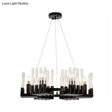 Contemporary Circular Iron Chandelier Lamp With Crystal Tube - 6/8 Lights Ceiling Light Fixture In