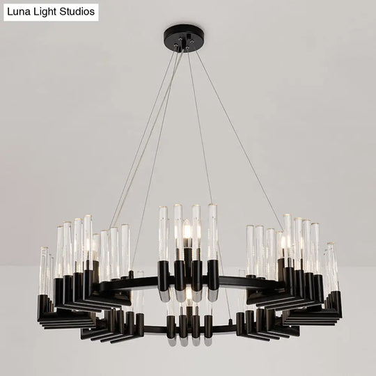 Contemporary Black Iron Chandelier - 6/8 Lights Crystal Tube Ceiling Light Fixture