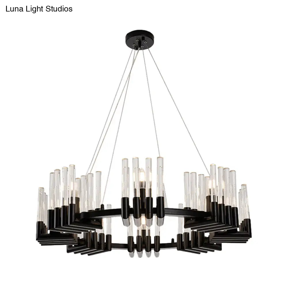 Contemporary Circular Iron Chandelier Lamp With Crystal Tube - 6/8 Lights Ceiling Light Fixture In