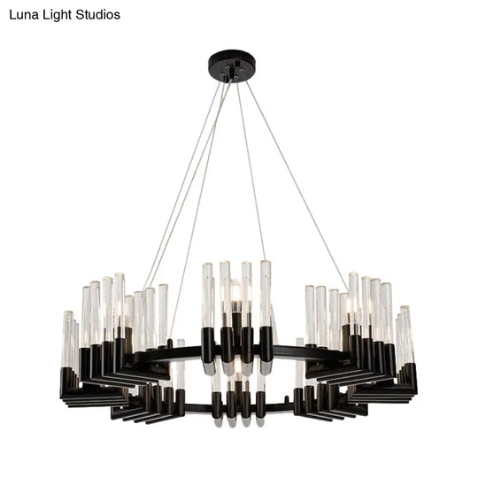 Contemporary Circular Iron Chandelier Lamp With Crystal Tube - 6/8 Lights Ceiling Light Fixture In