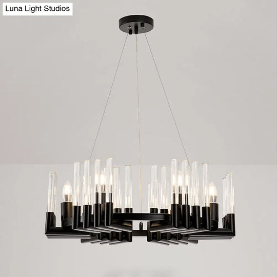 Contemporary Black Iron Chandelier - 6/8 Lights Crystal Tube Ceiling Light Fixture