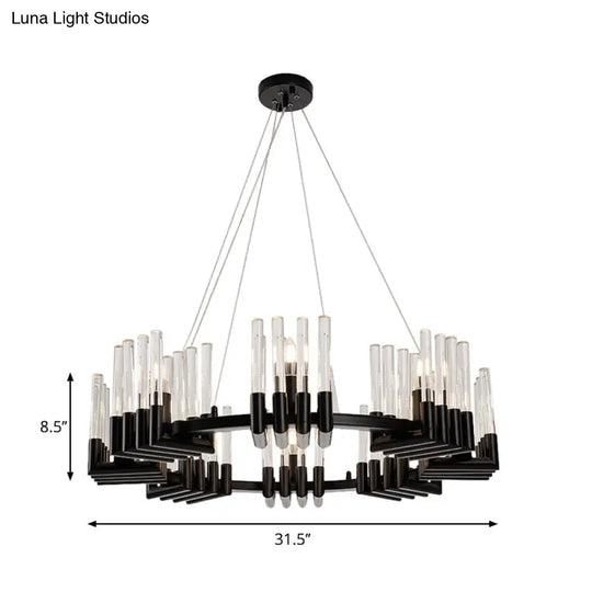 Contemporary Black Iron Chandelier - 6/8 Lights Crystal Tube Ceiling Light Fixture