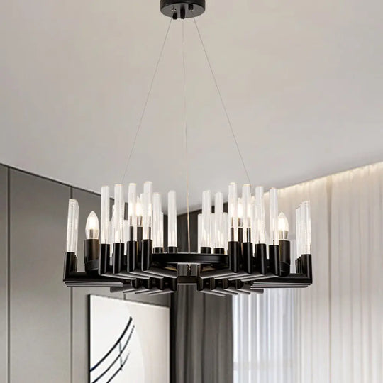 Contemporary Circular Iron Chandelier Lamp With Crystal Tube - 6/8 Lights Ceiling Light Fixture In