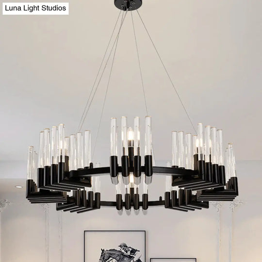 Contemporary Black Iron Chandelier - 6/8 Lights Crystal Tube Ceiling Light Fixture