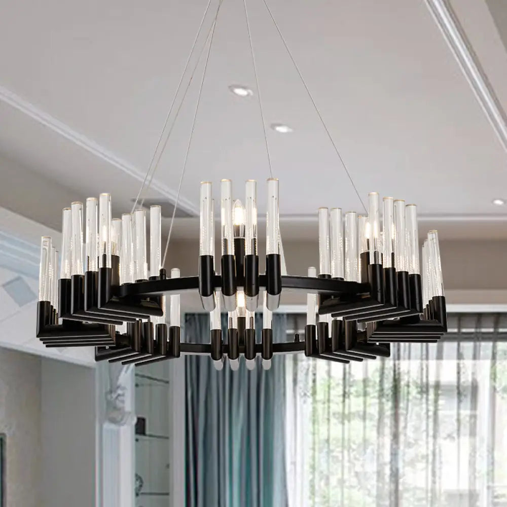 Contemporary Circular Iron Chandelier Lamp With Crystal Tube - 6/8 Lights Ceiling Light Fixture In