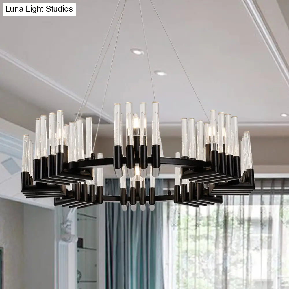 Contemporary Black Iron Chandelier - 6/8 Lights Crystal Tube Ceiling Light Fixture 8 /