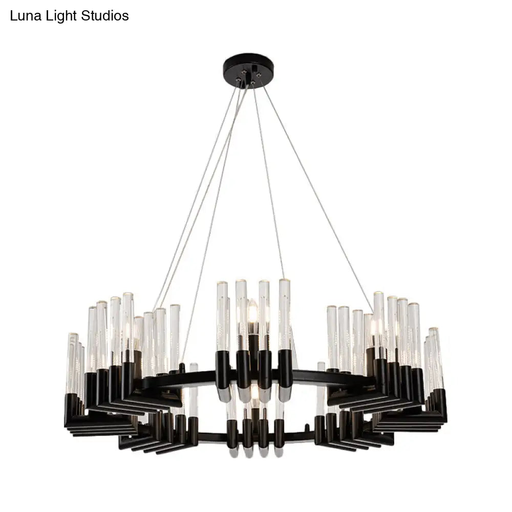 Contemporary Black Iron Chandelier - 6/8 Lights Crystal Tube Ceiling Light Fixture