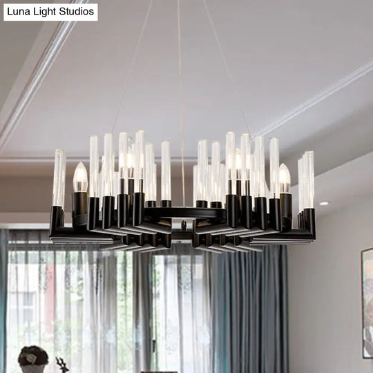 Contemporary Black Iron Chandelier - 6/8 Lights Crystal Tube Ceiling Light Fixture