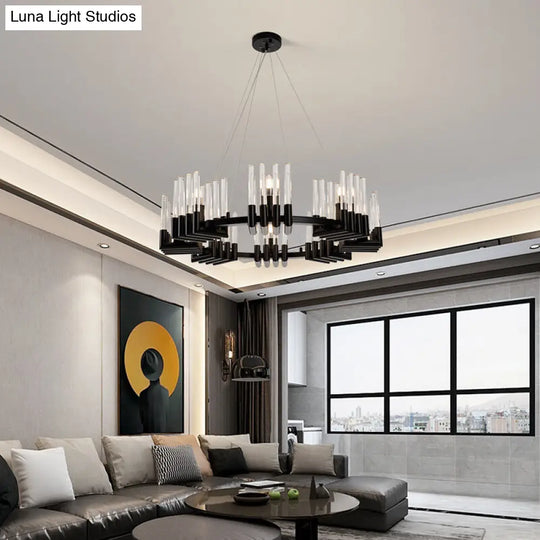 Contemporary Black Iron Chandelier - 6/8 Lights Crystal Tube Ceiling Light Fixture