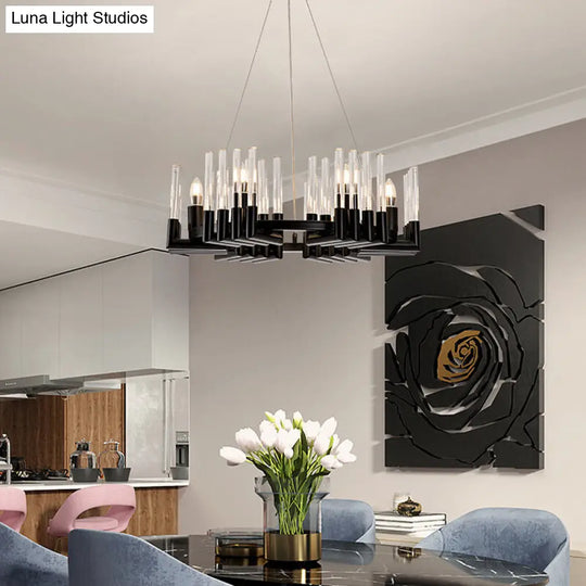 Contemporary Black Iron Chandelier - 6/8 Lights Crystal Tube Ceiling Light Fixture