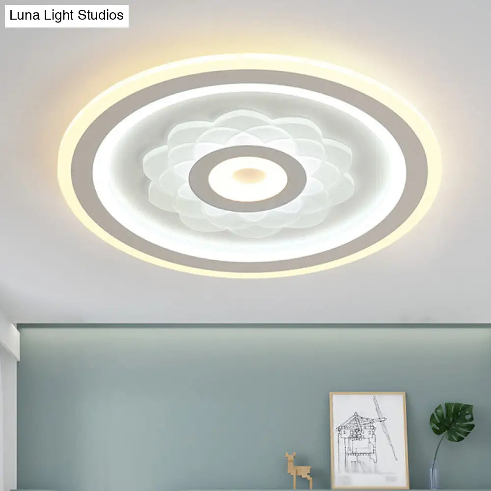 Contemporary Circular Led Ceiling Light Fixture With White Acrylic Flushmount And Elegant Flower