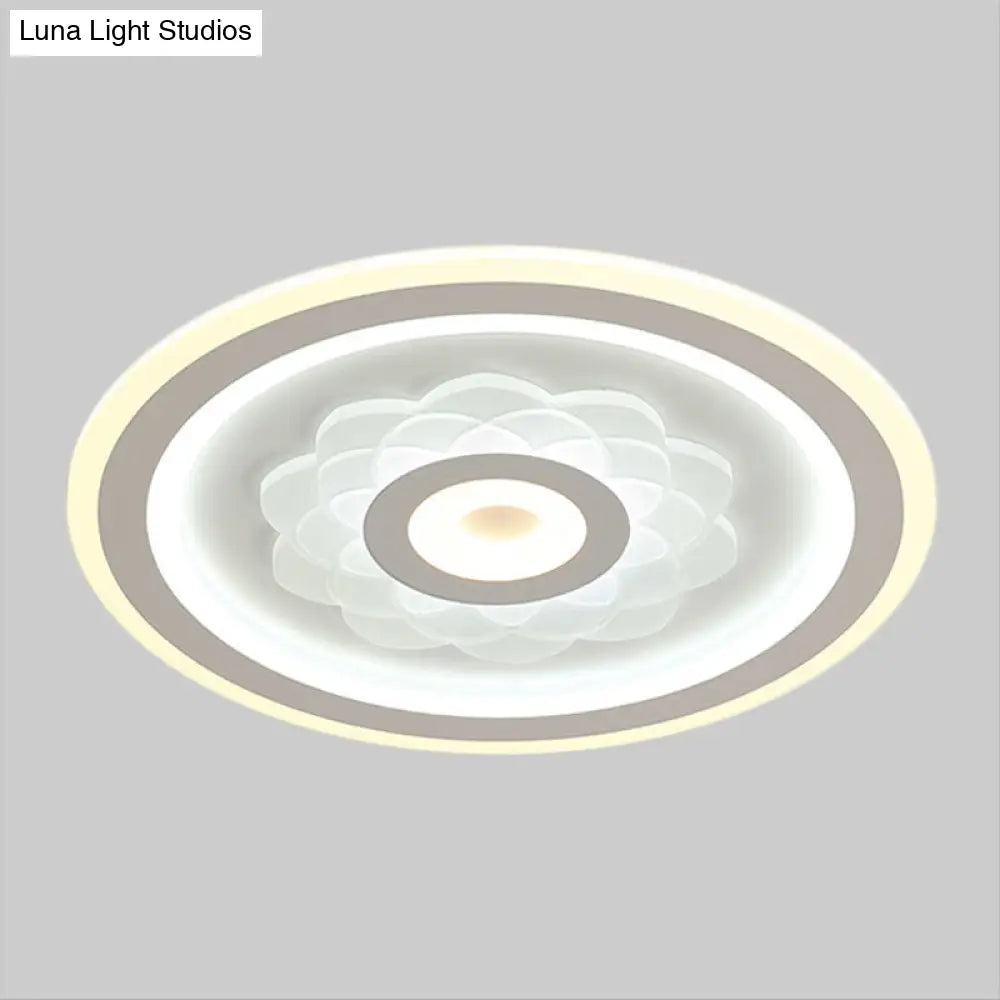 Contemporary Circular Led Ceiling Light Fixture With White Acrylic Flushmount And Elegant Flower