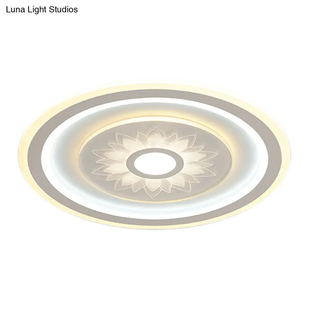 Contemporary Circular Led Ceiling Light Fixture With White Acrylic Flushmount And Elegant Flower
