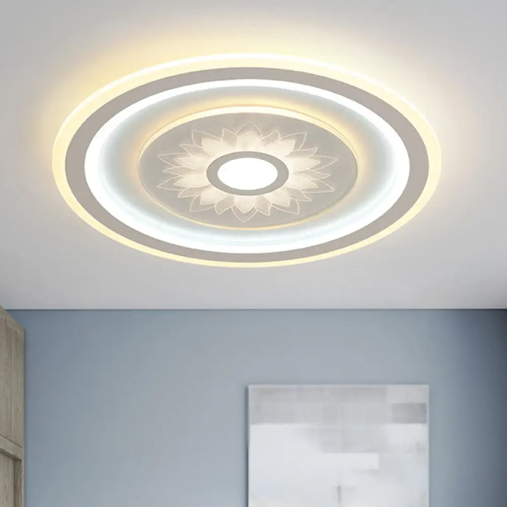 Contemporary Circular Led Ceiling Light Fixture With White Acrylic Flushmount And Elegant Flower