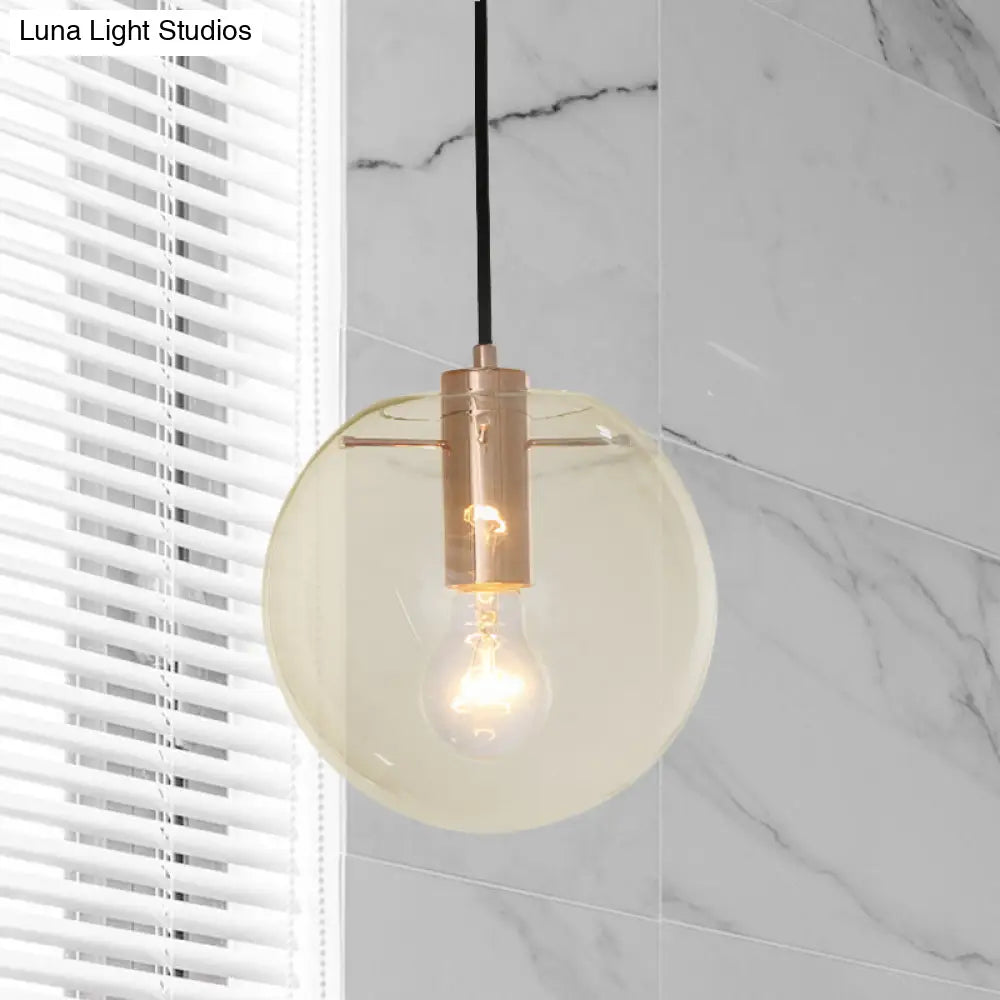 Contemporary Clear/Amber Glass Pendant Light In Rose Gold Finish