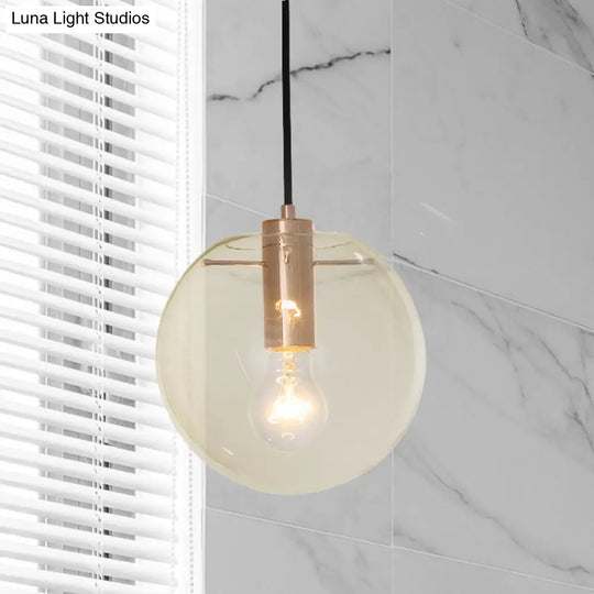 Contemporary Clear/Amber Glass Pendant Light In Rose Gold Finish