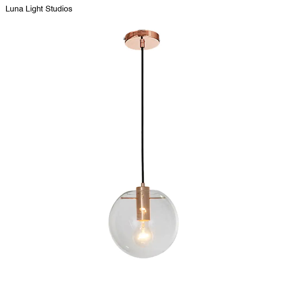 Contemporary Clear/Amber Glass Pendant Light In Rose Gold Finish