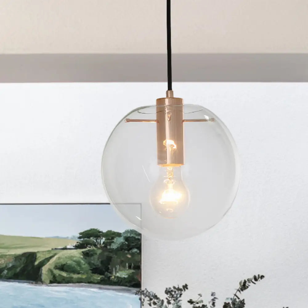 Contemporary Clear/Amber Glass Pendant Light In Rose Gold Finish Clear