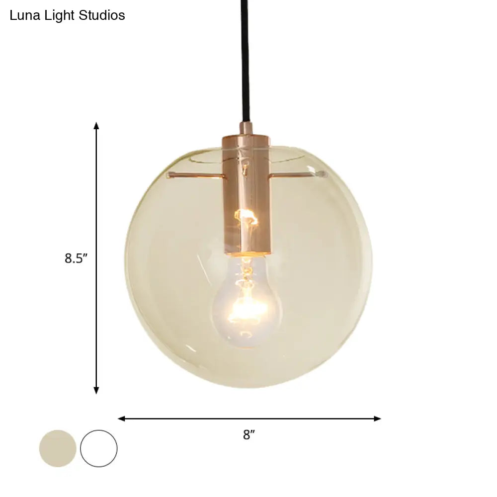 Contemporary Clear/Amber Glass Pendant Light In Rose Gold Finish