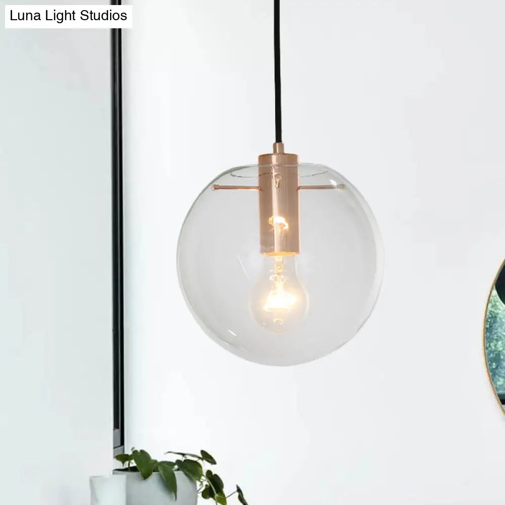 Contemporary Clear/Amber Glass Pendant Light In Rose Gold Finish