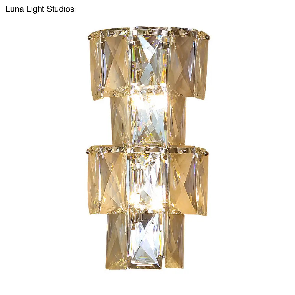 Contemporary Clear Crystal 4-Bulb Tiered Ice Cube Wall Lamp Kit - Modern Sconce Light Fixture