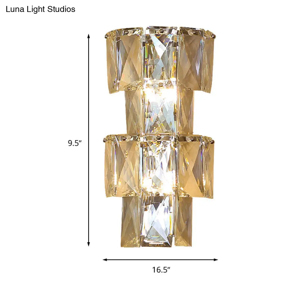 Contemporary Clear Crystal 4-Bulb Tiered Ice Cube Wall Lamp Kit - Modern Sconce Light Fixture