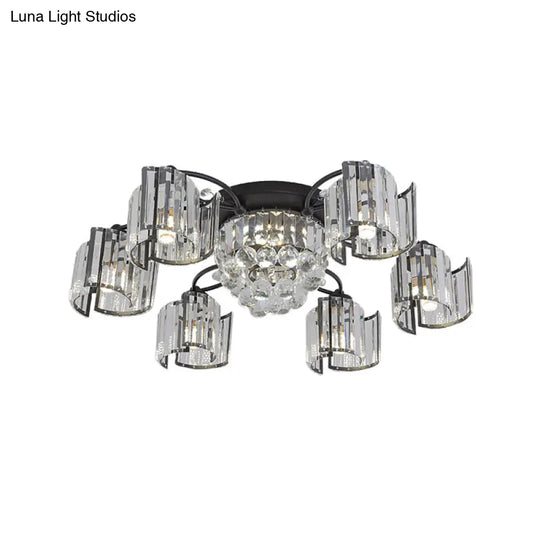 Contemporary Clear Crystal Block Semi-Mount 4/6-Light Fixture - Black Finish