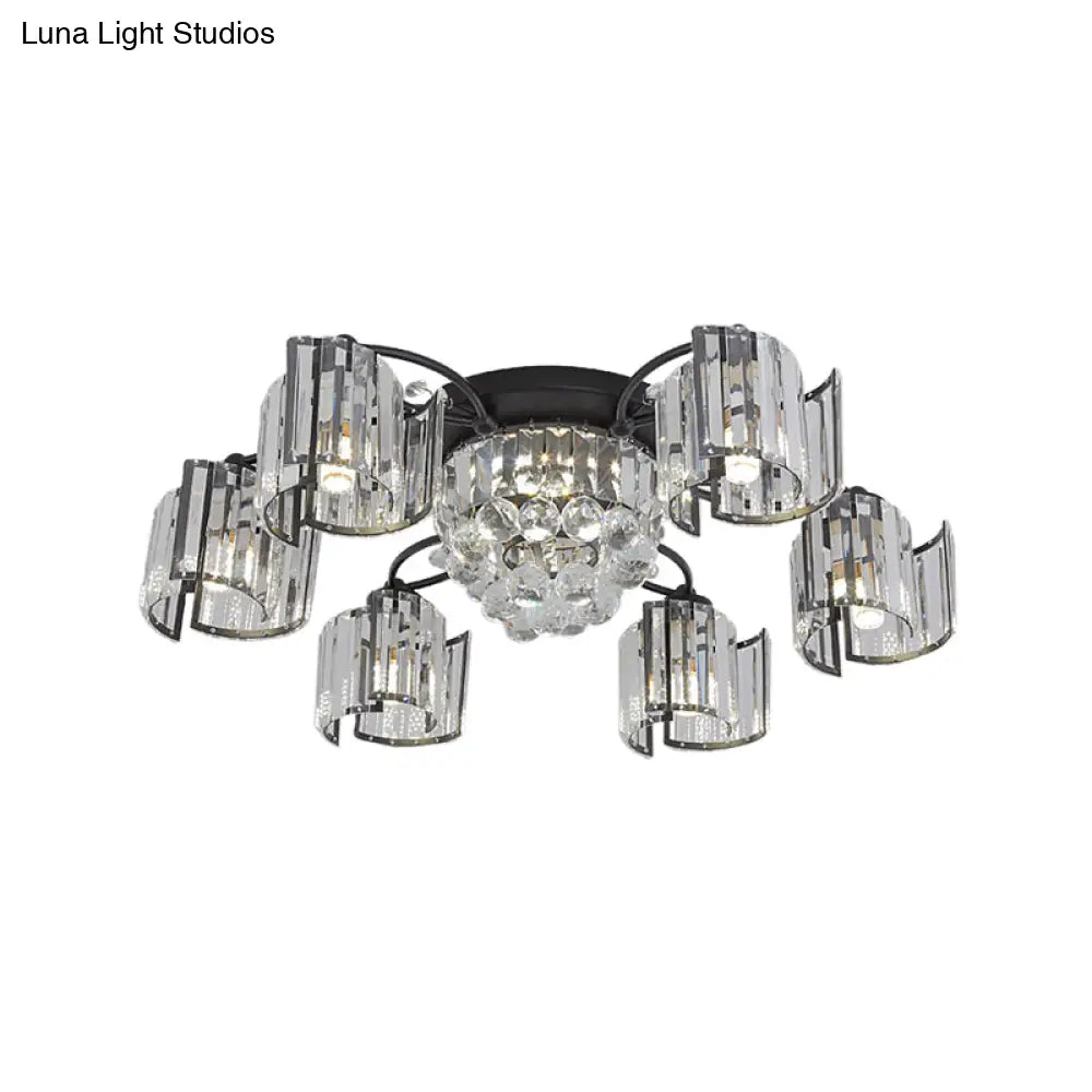 Contemporary Clear Crystal Block Semi - Mount 4/6 - Light Fixture - Black Finish