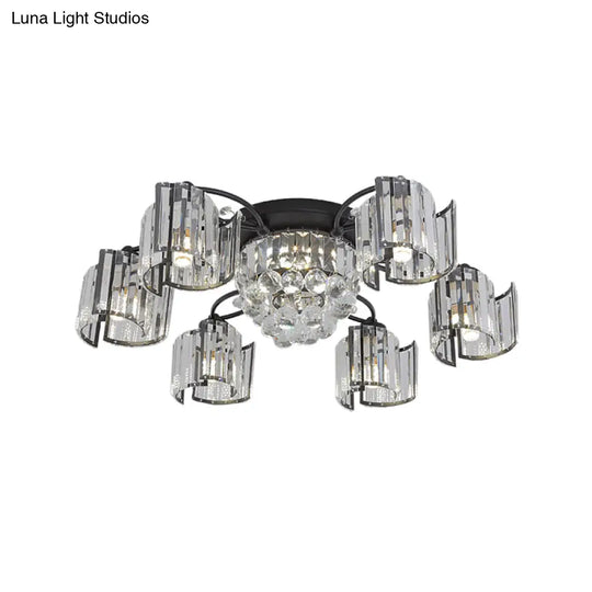 Contemporary Clear Crystal Block Semi - Mount 4/6 - Light Fixture - Black Finish