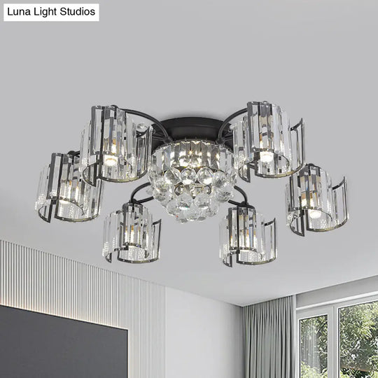 Contemporary Clear Crystal Block Semi-Mount 4/6-Light Fixture - Black Finish 6 /