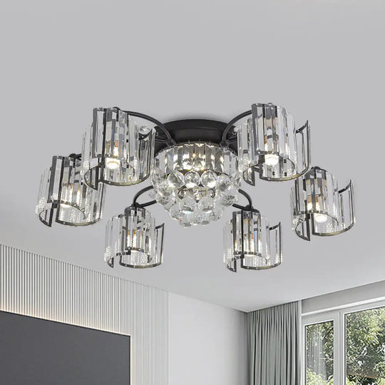 Contemporary Clear Crystal Block Semi - Mount 4/6 - Light Fixture - Black Finish 6 /