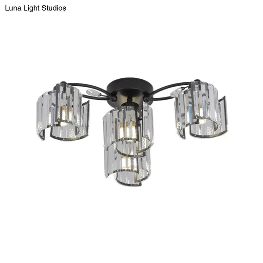 Contemporary Clear Crystal Block Semi-Mount 4/6-Light Fixture - Black Finish