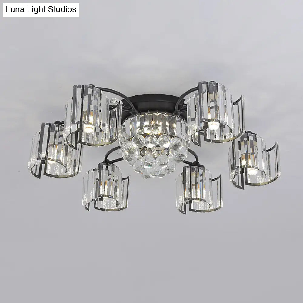 Contemporary Clear Crystal Block Semi-Mount 4/6-Light Fixture - Black Finish