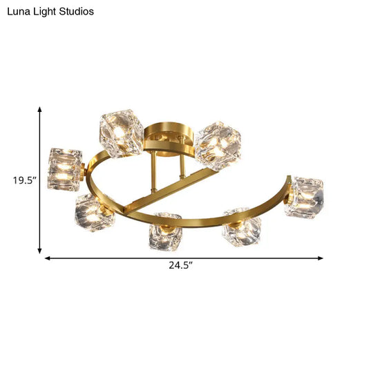 Contemporary Clear Crystal Ceiling Fixture With Semi - Flush Light 5/7 Heads In Gold