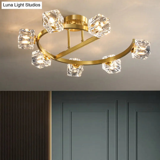 Contemporary Clear Crystal Ceiling Fixture With Semi - Flush Light 5/7 Heads In Gold