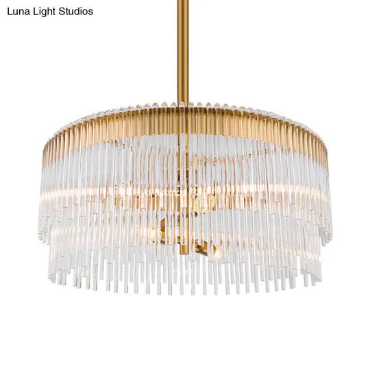 Contemporary Clear Crystal Chandelier: 6-Light Brass Pendant For Living Room