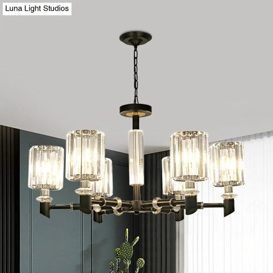 Contemporary 3/6 Bulb Clear Crystal Chandelier With Black Metal Frame