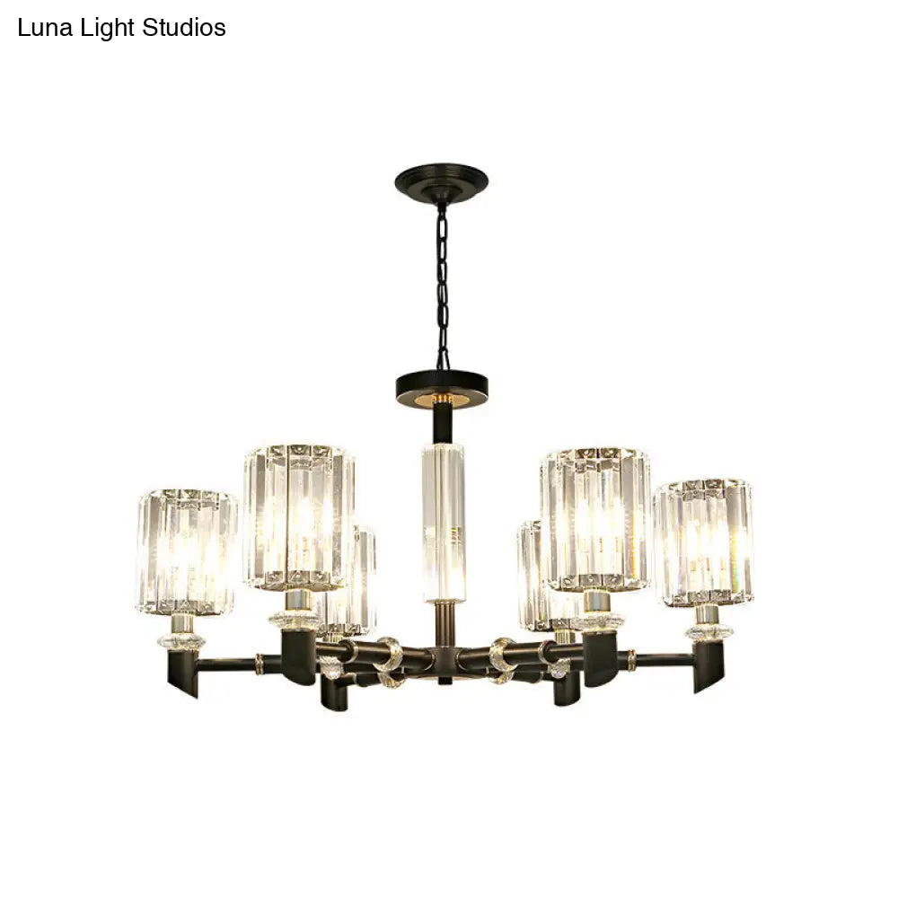 Contemporary 3/6 Bulb Clear Crystal Chandelier With Black Metal Frame