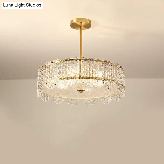 Contemporary Drum Embossed Crystal Chandelier - Clear 4 Heads Bedroom Hanging Lamp Kit