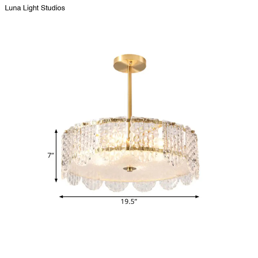 Contemporary Drum Embossed Crystal Chandelier - Clear 4 Heads Bedroom Hanging Lamp Kit